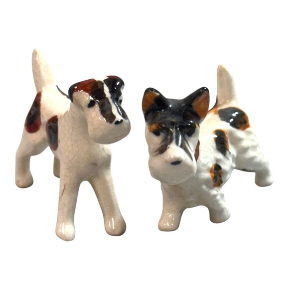 Vintage Japanese Lot 2 Miniature Scottie Terrier Dog Hand Painted Figurine Japan - Picture 1 of 10
